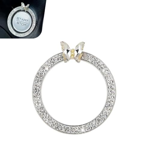 Zikefest Bling Car Engine Start Stop Decoration Ring Crystal Rhinestone Butterfly for Car Button Ring Auto Interior Accessories for Women Push to Start Button Cover Decoration White