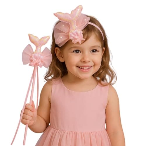 Wanna Party Iridiscent Mermaid Wand and Headband, Girls Princess Mermaid Dress up Accessories for Girls Ariel Crown Headband & Wand for Kids Dress up,Halloween Christmas Party Favors for Kids