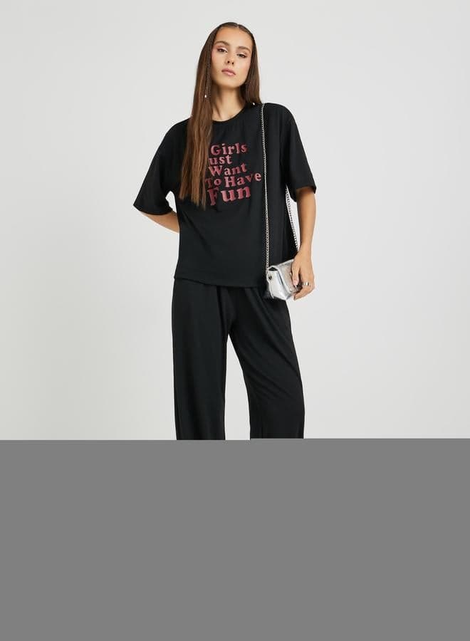 Take Two Slogan Print Short Sleeve T-Shirt and Joggers Set