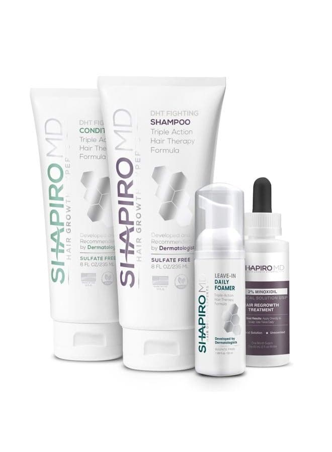 Shapiro MD Hair Growth Experts Women's Regrowth Kit Plus: Shampoo, Conditioner, 2% Minoxidil, Leave-In Foamer. Anti Hair Loss and Thinning Hair Solution for Women, 1 Month
