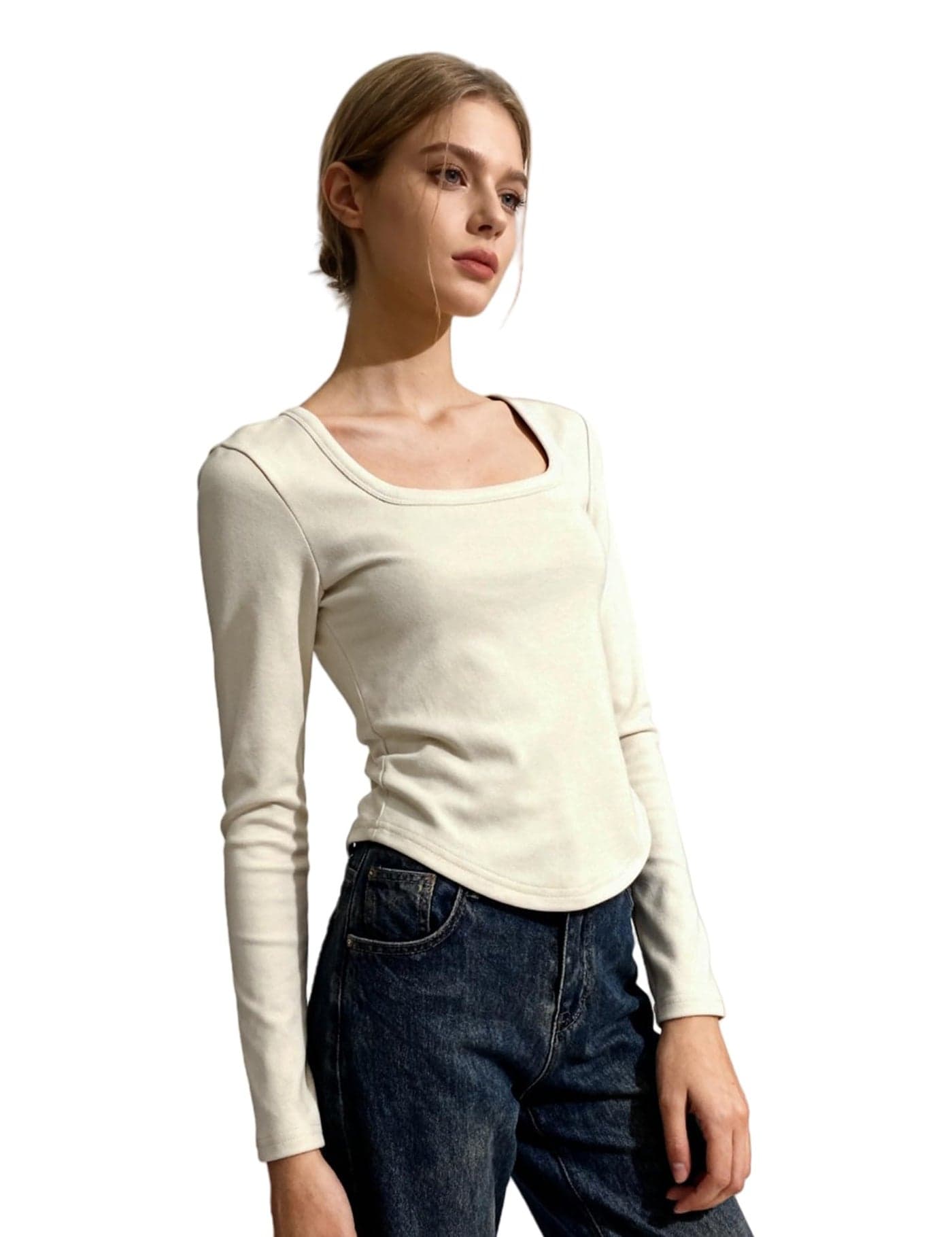 Venzina® Women's Thermal Top Double-Sided Fleece Long Sleeve T-Shirt Warm Soft Stretchable Slim Fit Base Layer for Fall & Winter I Casual, Office, Almond-XL