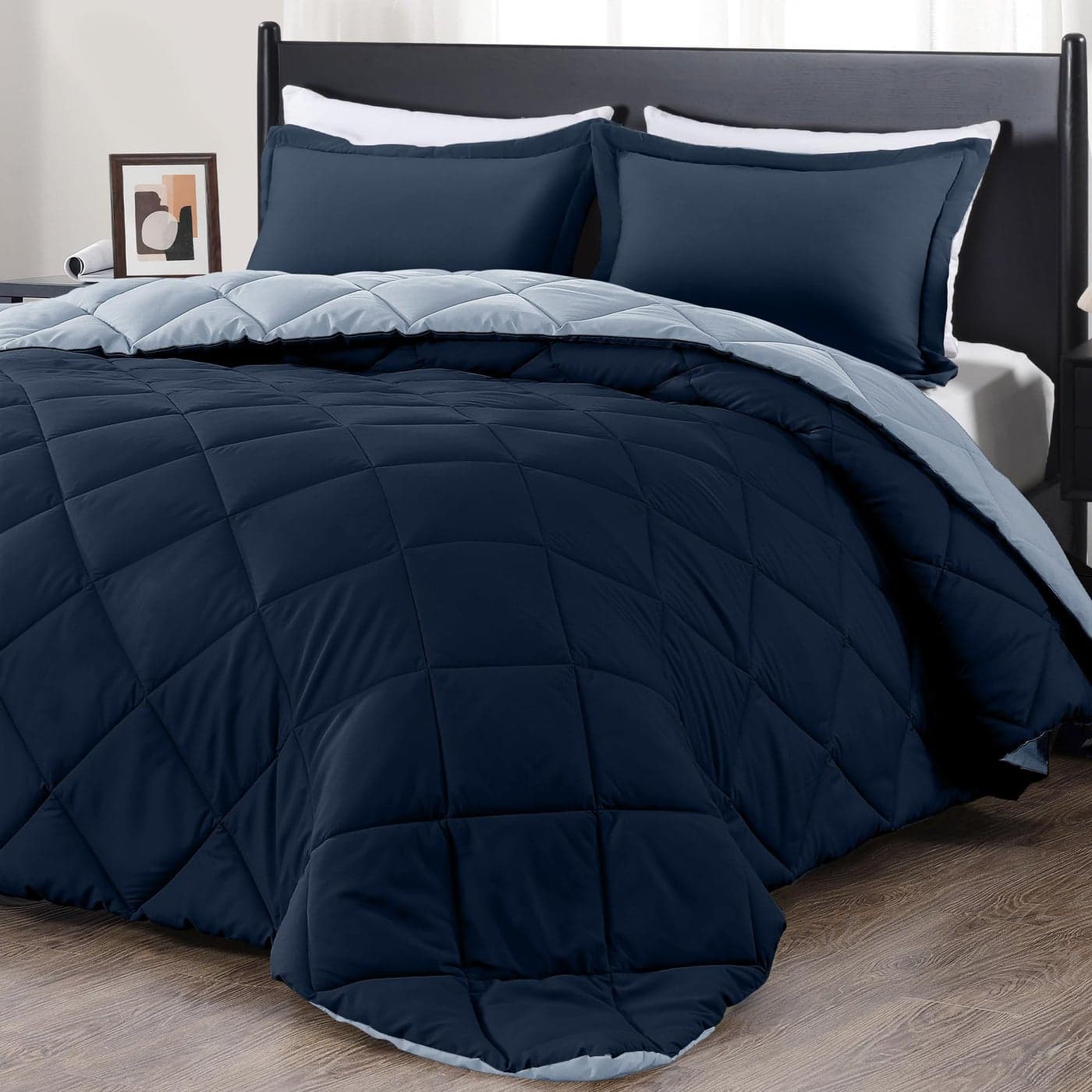 downluxe King Size Comforter Set Blue and Sapphire King Comforter Soft Bedding Sets for All Seasons 3 Pieces 1 Comforter 104x92 and 2 Pillow Shams20x36