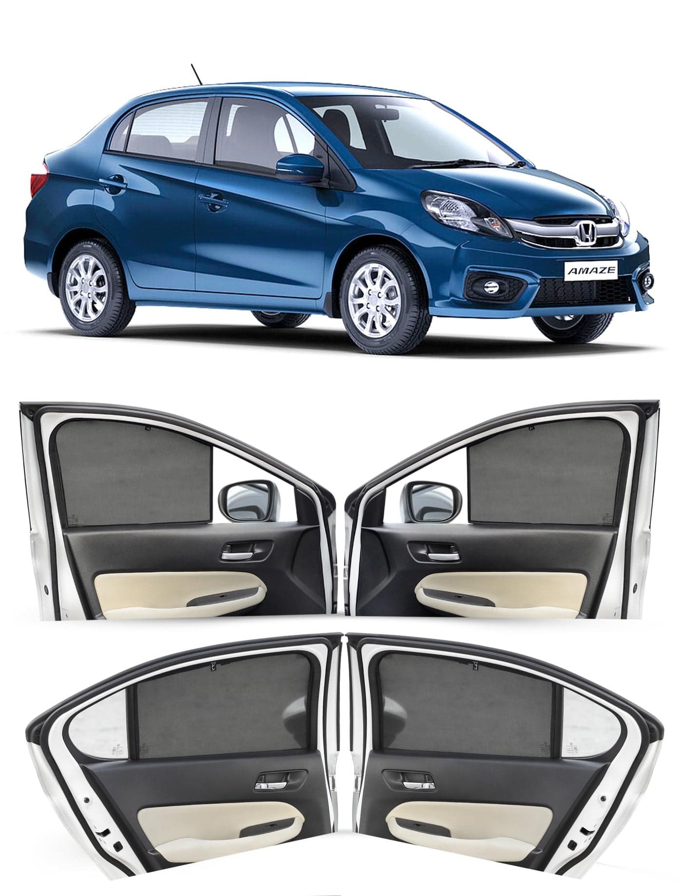 Autofact Car Sunshades for Honda Amaze Old (2011 to 2017), UV Protection, Useful Car Accessories, Custom fit Sun Shades for Side Windows, Set of 4