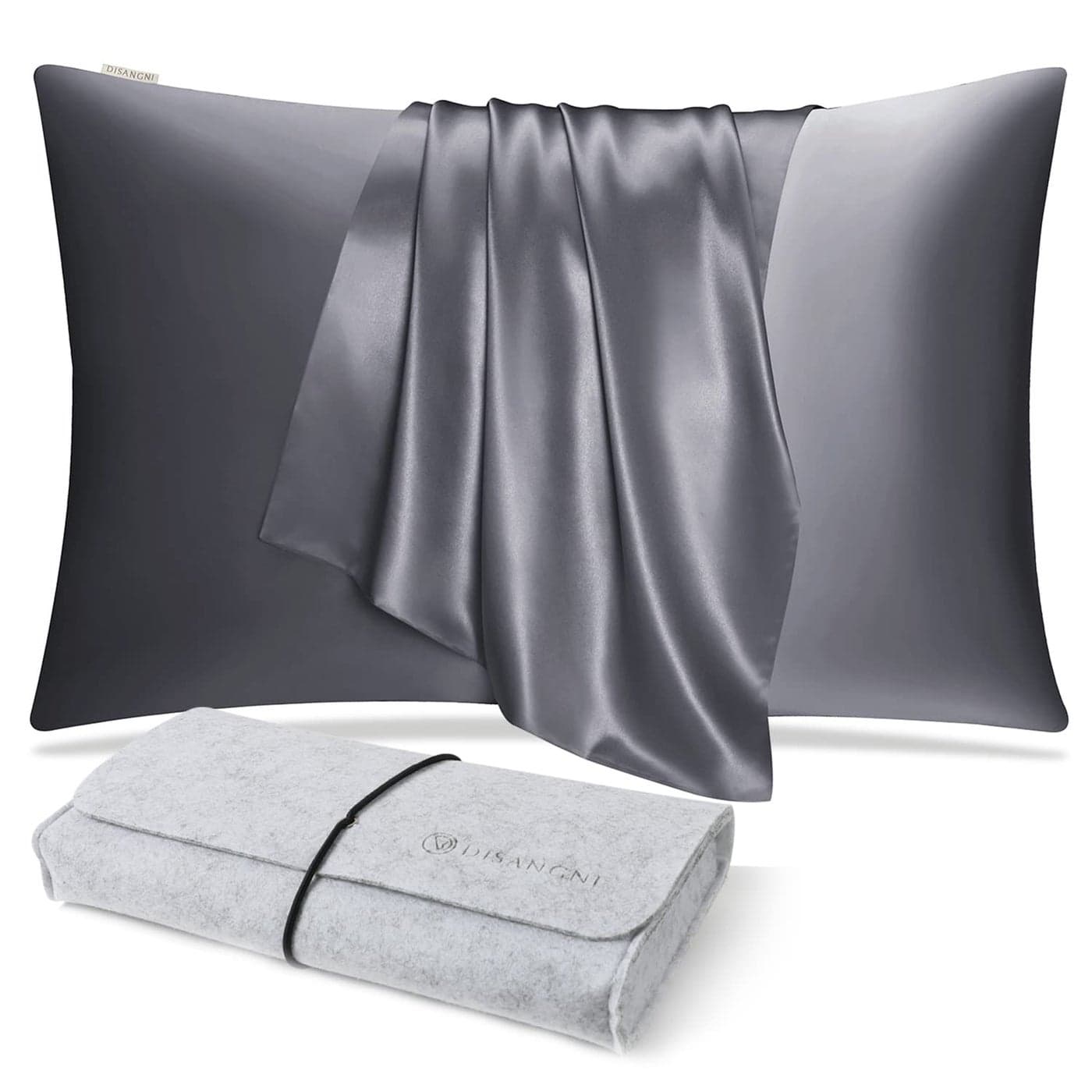 DISANGNI 100 Natural Mulberry Silk Pillow case for Hair and Skin with Hidden Zipper 22 Momme Both Sides Real Silk Pillow Case 1pc Queen Size 20 x30 Dark Gray