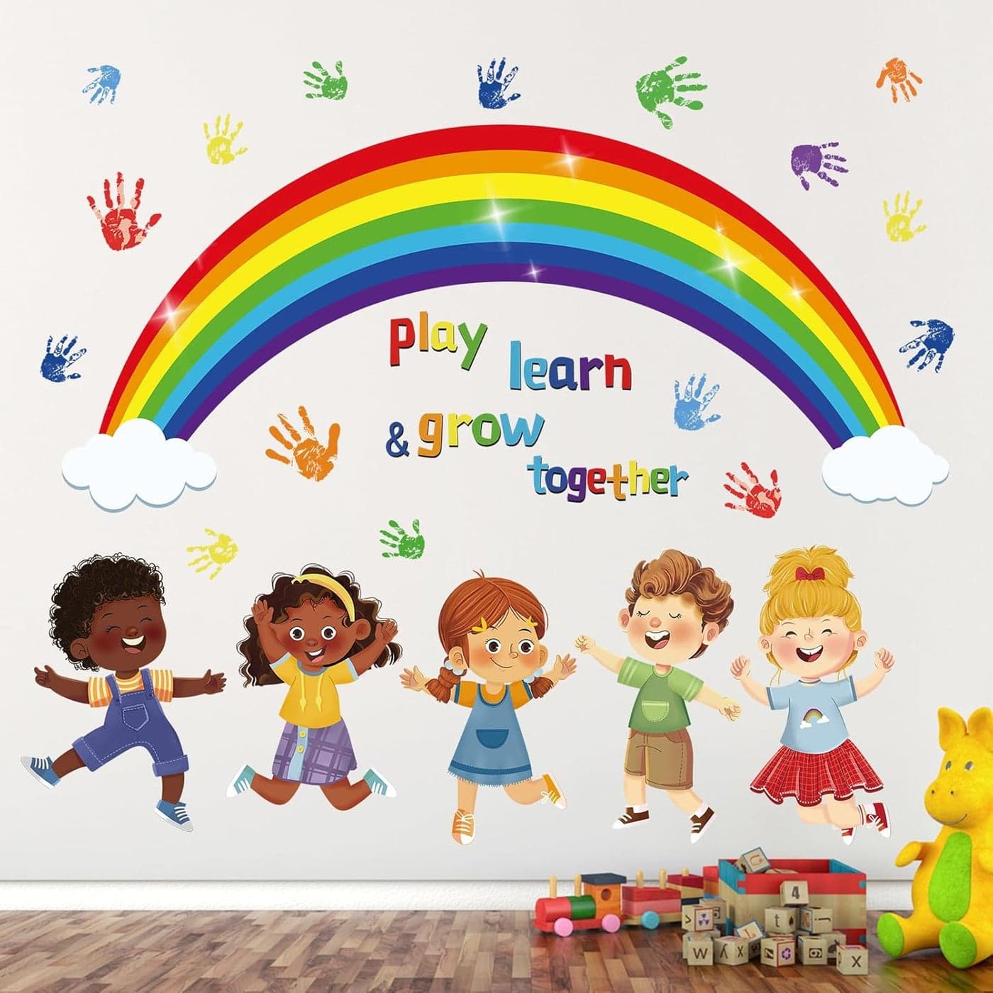 wondever Reading Corner Rainbow Wall Decals Kids Inspirational Quotes Handprint Peel and Stick Wall Art Stickers for School Classroom Kids Room