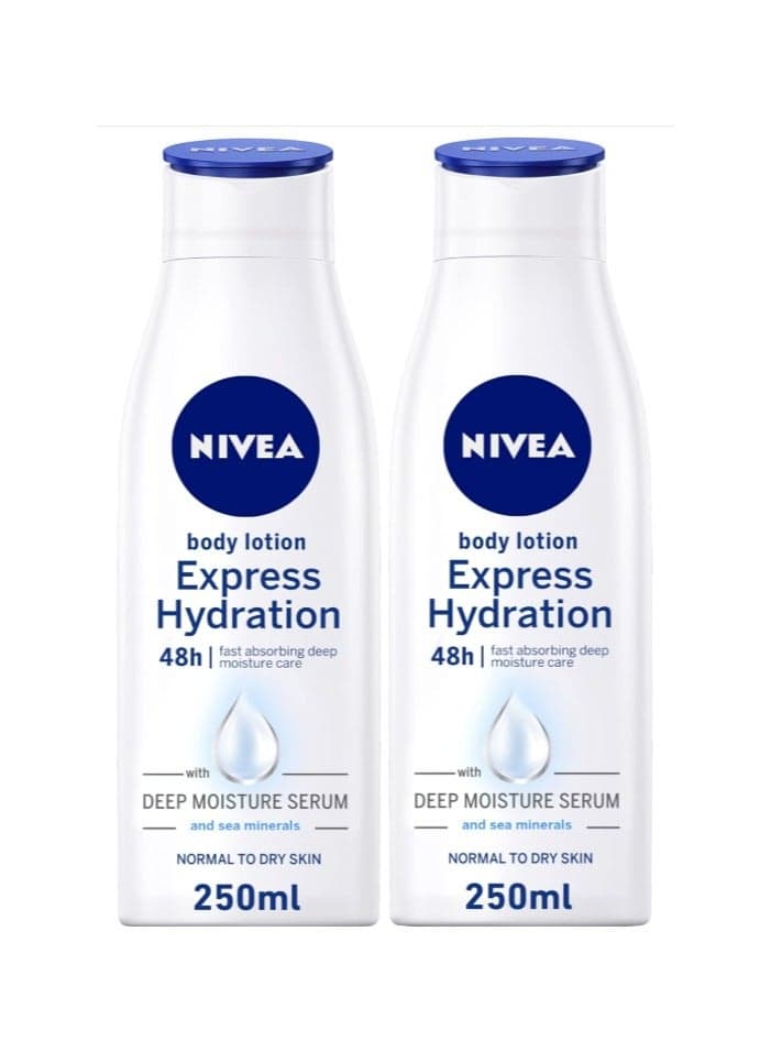 NIVEA Body Lotion Normal & Dry Skin, Express Hydration Sea Minerals, 2x250ml
