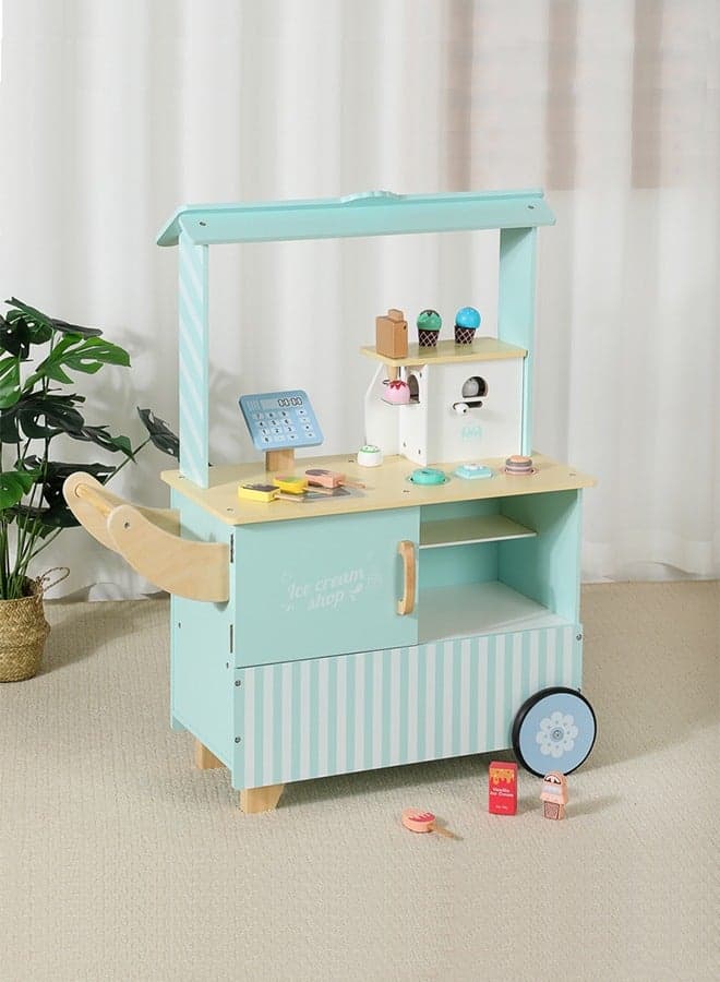 Fresh Blue And Green Wood Mobile Ice Cream Shop Feel Interesting Business Play