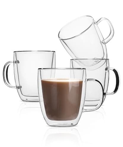 BTaT- Insulated Coffee Mug, Large, Set of 4 (16oz, 500ml), Double Wall Glass Coffee Cups, Glass Coffee Mug, Christmas Gifts