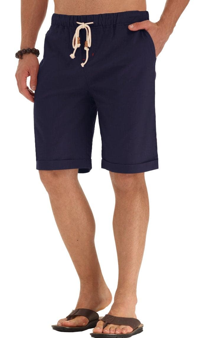 NITAGUT Men's Linen Casual Classic Fit Short Navy Blue M