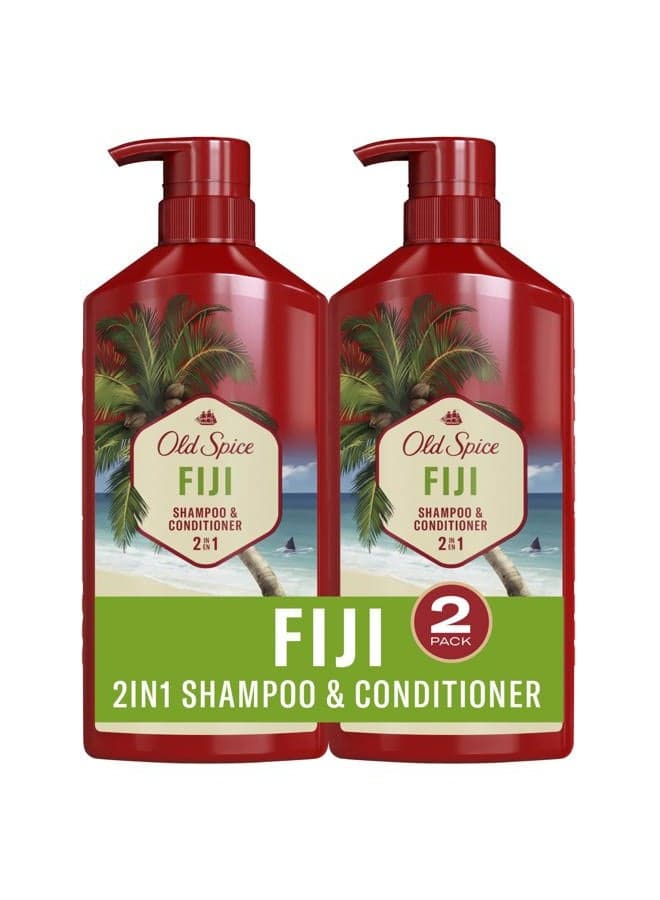 Fiji 2-in-1 Shampoo and Conditioner Set for Men, Coconut & Tropical Wood Scent, Get Up To 80% Fuller-Looking Hair, Barbershop Quality, Fresh & Clean Hair, 21.9 Fl Oz Each, 2 Pack