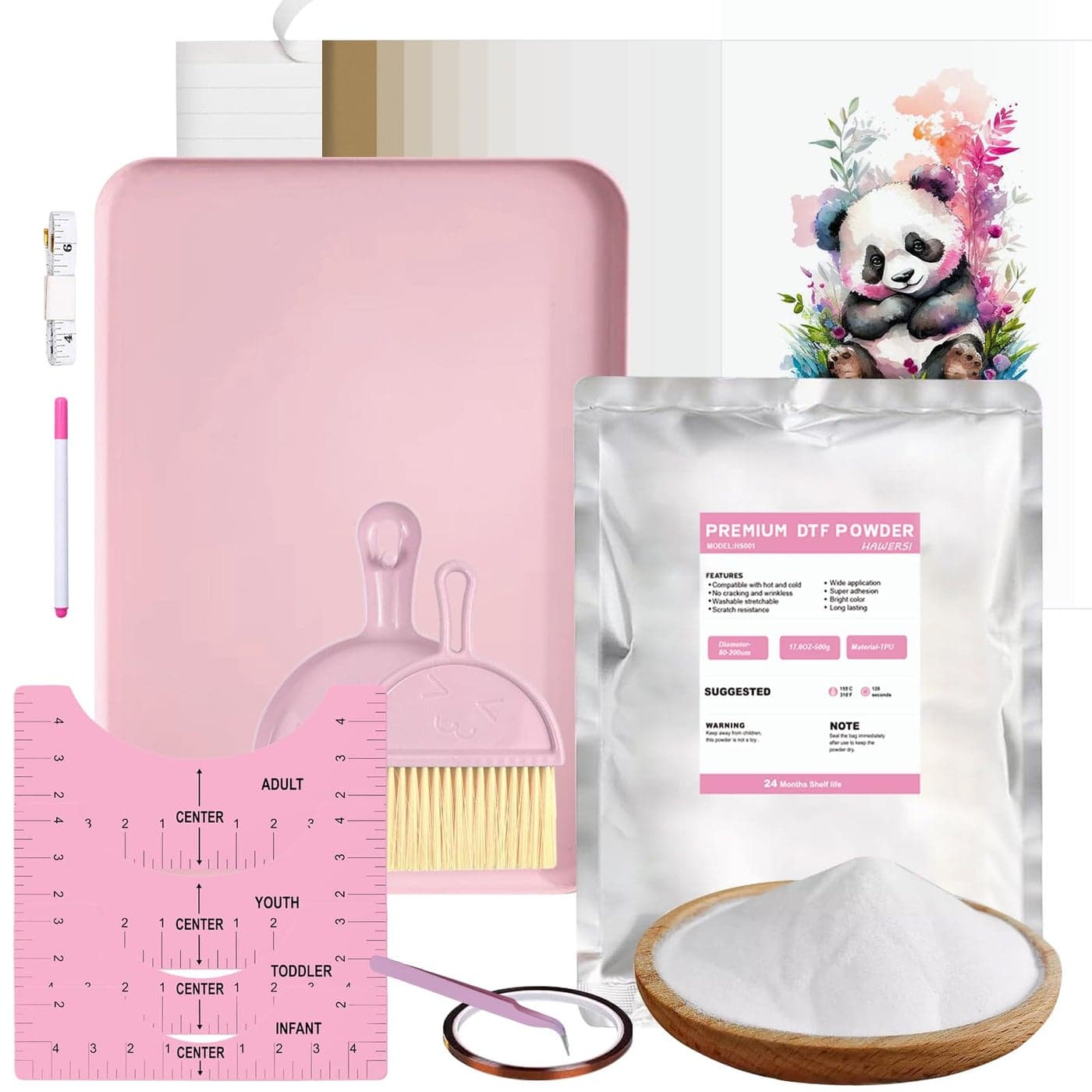 HAWERSI DTF Transfer Film Powder Kit30Pcs A4 Film 176oz White Digital for Sublimation PrinterAllin1 Starter Kit Beginners DIY TShirtGiftsFabrics