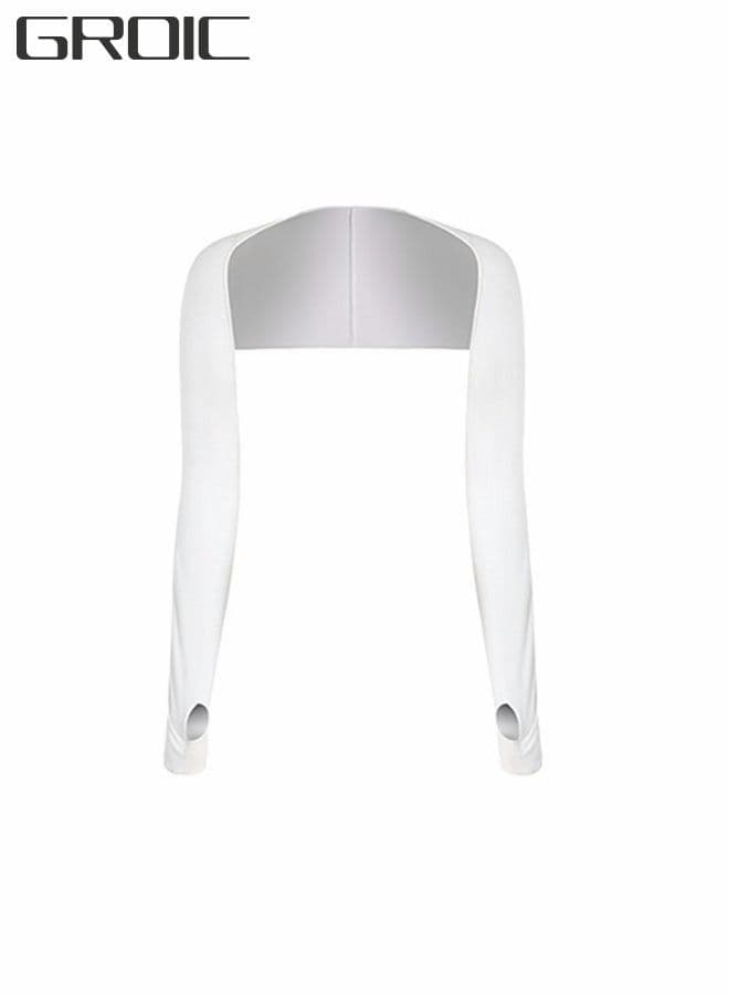 Cooling Shawl Arm Sleeves Sun Protection for Women Men with Finger Hole for Golfing, Driving, Riding, Fishing-White