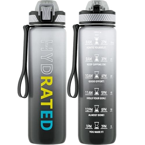QLUR Water Bottle with Straw, 32oz Motivational Water Bottles with Time Marker to Drink, Tritan BPA Free, 1L Sports Water Bottle with Carry Strap LeakProof for Women Gym Fitness Outdoor (1 Pack)