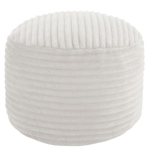 MeMoreCool Stuffed Round Pouf Ottoman Foot Rest, Soft Plush Floor Pouf Foot Stool, Corduray Footstool Footrest, Small Round Ottoman for Living Room Couch Sofa Chair, 20x15 Inch Beige