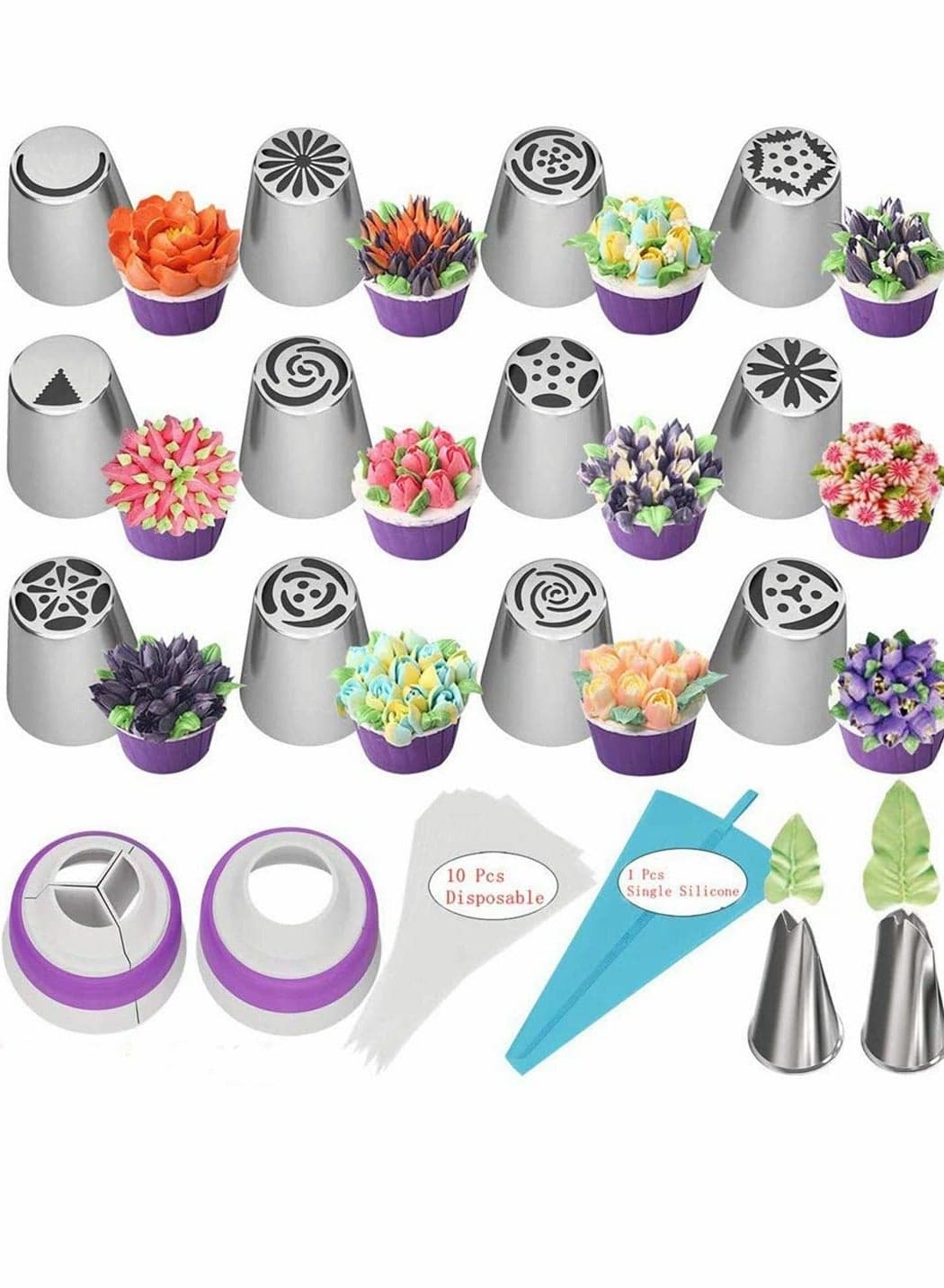 27pcs Russian Piping Tips Cake Decorating Icing Nozzles Tool Ball Supplies Kits DIY Baking Tools for Cookies Dessert Pastry Decoration