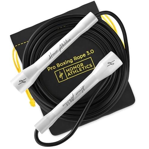 Honor Athletics | Pro Boxing Rope 3.0 | 5.3mm Jump Rope Indoor/Outdoor Adjustable For Boxing | Ultra-Durable, Non-Kinking TPU-PVC blend / Unbreakable Handles | Adjustable | Skipping Rope (White Handles / Black Cord)