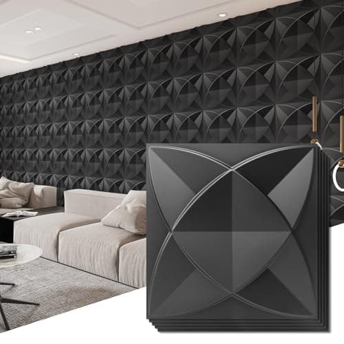 Art3d Decorative Textured PVC 3D Wall Panels for Interior Wall Decor in Living Room, Bedroom in Black, Pack of 33 Tiles, 32 Sq.Ft