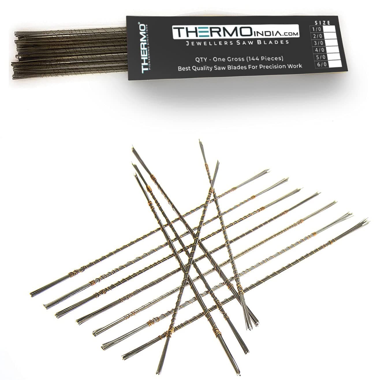 Thermo Jewellers Saw Blades to be Used with Jewellers Fix & Adjustable Saw (Size 2/0) - 1 Gross-144 Pieces - Made in Bharat