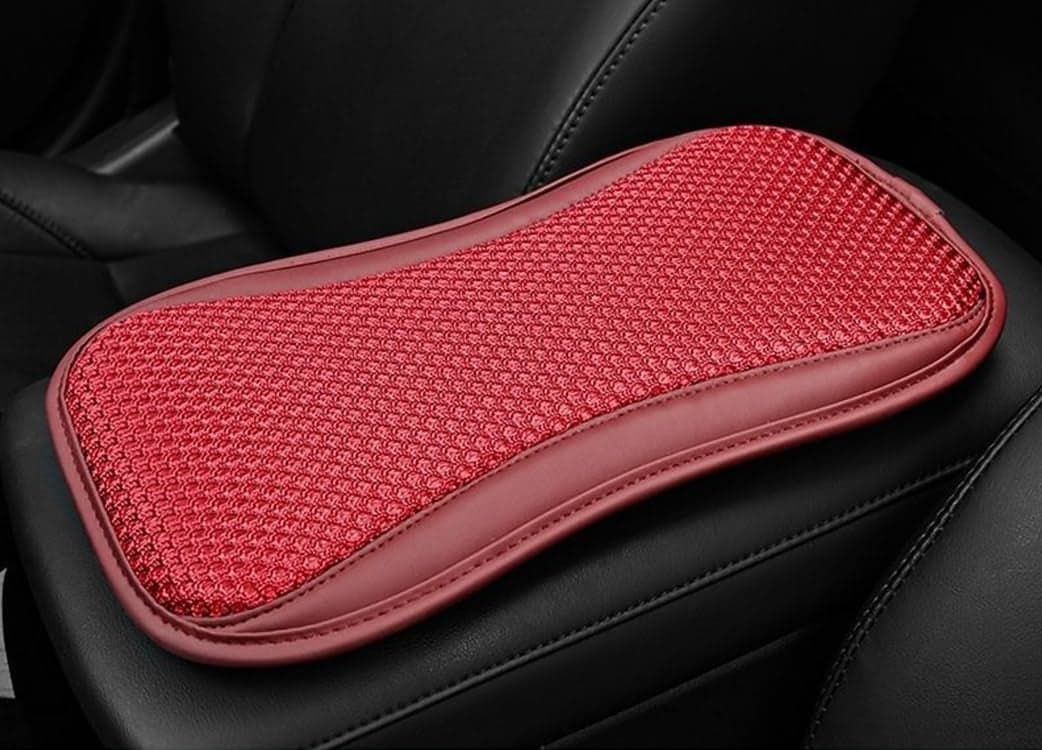Automaze Car Center Console Cover, PU Leather Armrest Pad Cover, Car Arm Rest Seat Storage Box Mat Universal Waterproof Non Slip Interior Accessories for Most Vehicle (Red)
