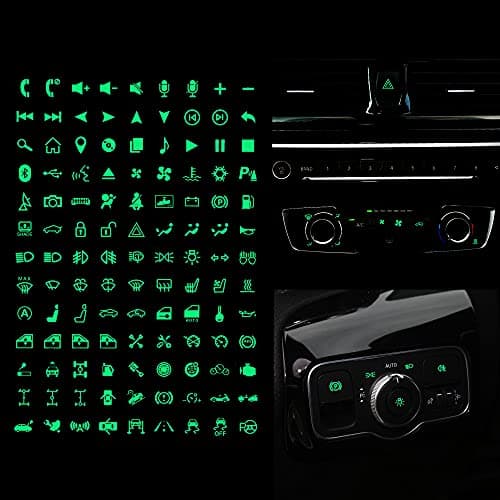 TOMALL 117pcs Centre Console Switch Luminous Stickers for Car Night Safety Luminous Decals Circuit Panel Label Glow in The Dark Accessories for Boat Car Headlight Control Volume Bluetooth