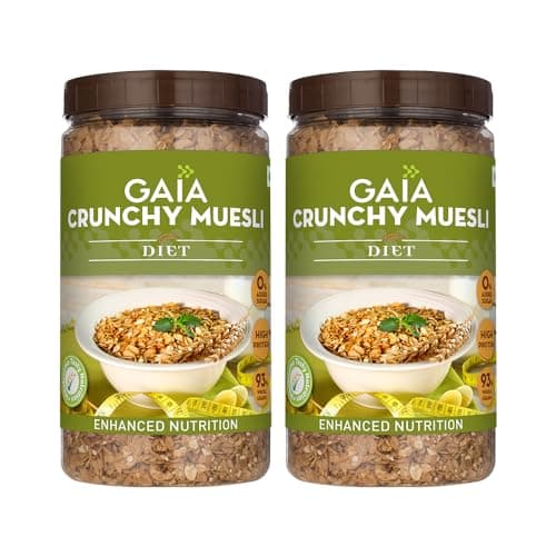 Gaia Diet Muesli - Healhty Diet Food - Power of Multigrain Oats,Wheat Flakes,High Fiber - Super Tasty and Delicious - Sugar Free Breakfast Cereal 1KG Jar(Pack of 2)