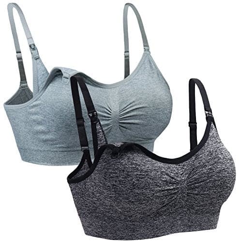 Suekaphin 2PACK Nursing Maternity Bra for Pregnancy Women Breastfeeding Comfortable Sleeping with Extenders,Heather(Gray+LightGray),Medium