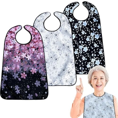 VOPHIA 3 Pack Adult Bibs for Women Washable Bib Butterfly Reusable Waterproof Clothing Protector with Optional Crumb Catcher