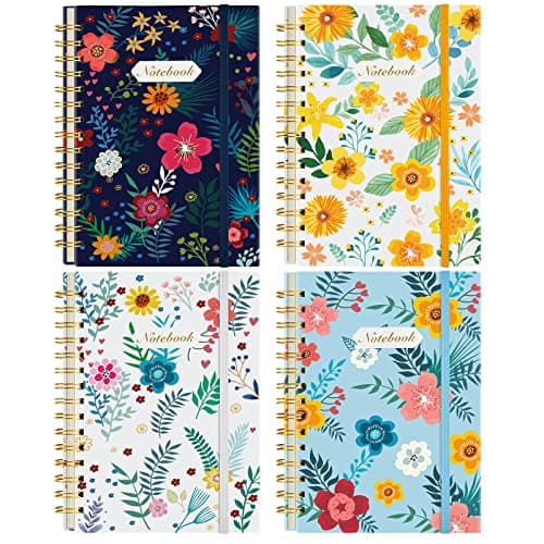 Coopay 4 Pack A5 Spiral Notebook Journal for Women, College Ruled Composition Notebooks Hardcover Spiral Journal, Cute Blooming Floral, Office School Business Supplies, 8.3" x 5.5", 160 Page