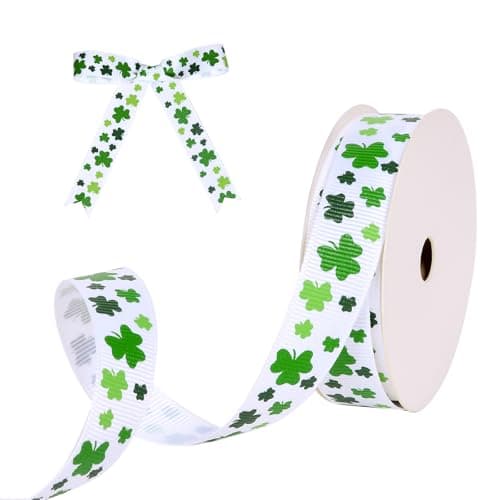 YAMA Shamrock Ribbon St Patricks Day Grosgrain Ribbon for Crafts Gift Wrapping Hair Bows Wreath Party Decoration 58 Inch 10 Yard GreenWhite