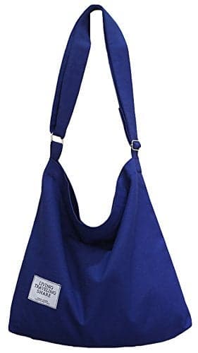 Covelin Women's Retro Large Size Canvas Shoulder Bag Hobo Crossbody Handbag Casual Tote Blue