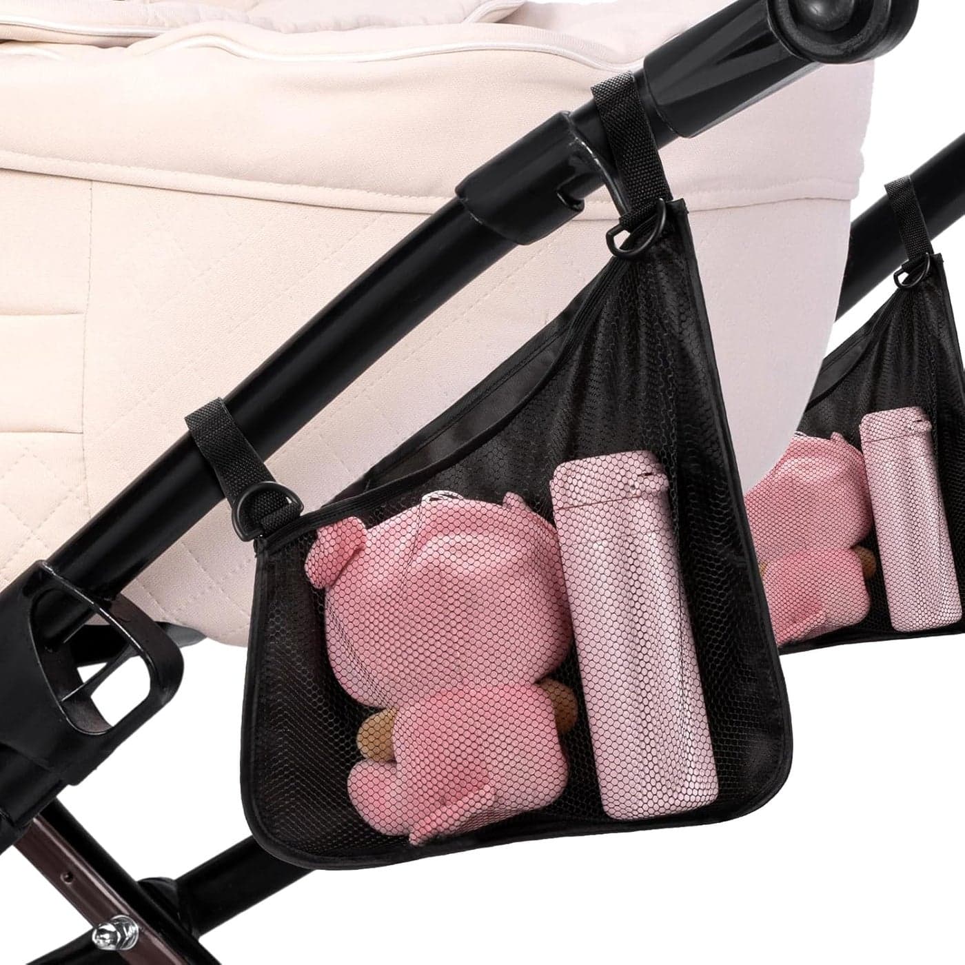 Stroller Organizer Bag 2 Pack BikeStroller Organizer Hook Loop Easy Attach Mesh Design NonSlip Straps mom Cozy Stroller Organizer Stroller Accessories Black