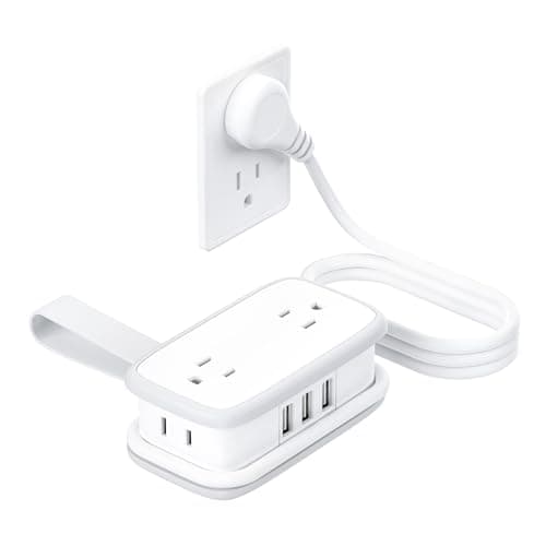 Travel Power Strip with USB Ports, NTONPOWER Travel Essentials 4 Outlets 3 USB with 4FT Wrapped Extension Cord Flat Plug, Cruise Essentials 2025 for Hotel Travel Cruise Essentials, White