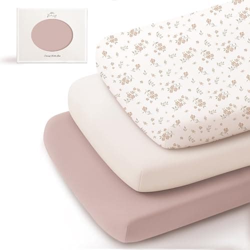 Konssy 3 Pack Stretchy Bassinet Sheets for Baby Girl Boy Soft Breathable Baby Bassinet Mattress Sheets Fit for Hourglass Oval Cradle Moses Basket Rectangle Mattress Blossom