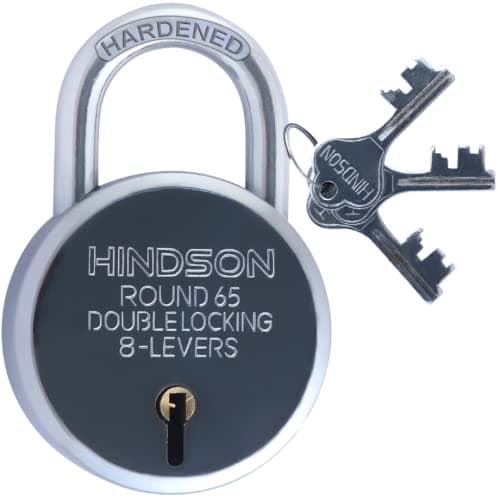 Hindson Round 65mm Lock and Key Door Lock for Home, Gate, Shutter | 3 Key 8 Lever Silver Finish | Hardened Pack 1