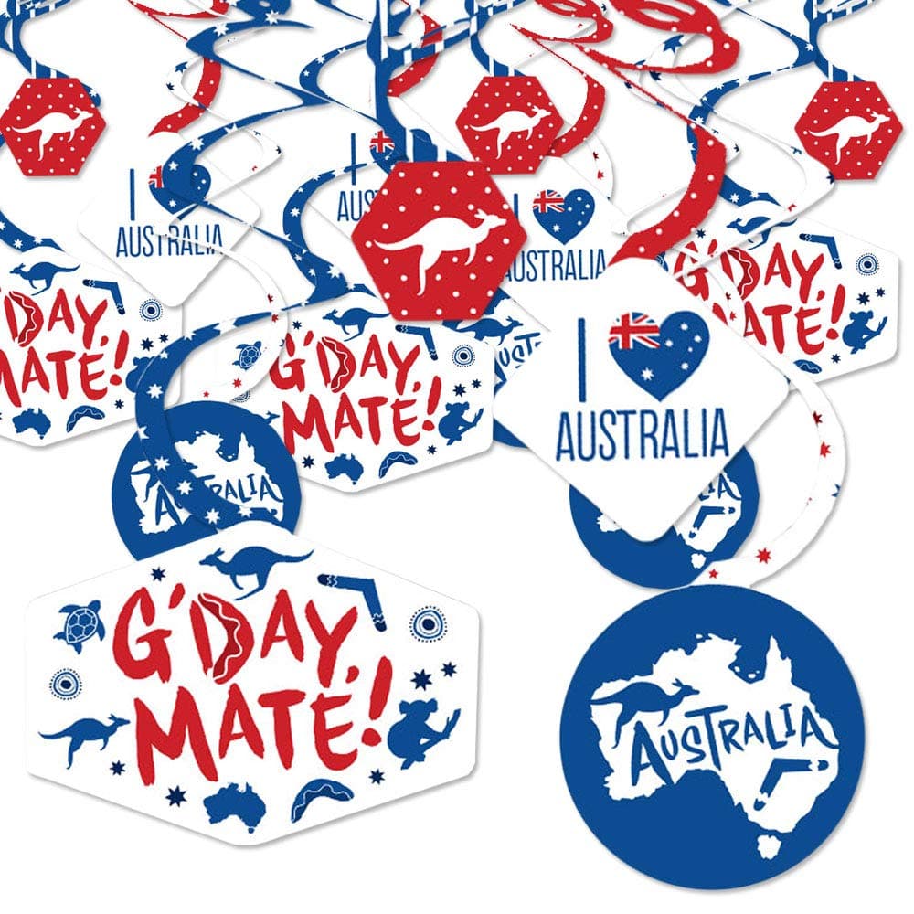 Big Dot of Happiness Australia Day GDay Mate Aussie Party Hanging Decor Party Decoration Swirls Set of 40