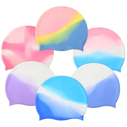 Syhood 6 Pieces Unisex Adult Silicone Swim Cap Waterproof Swimming Hat Non Slip Pool Hat Elastic Silicone Cap for Long and Short Hair(Black, Sky Blue)