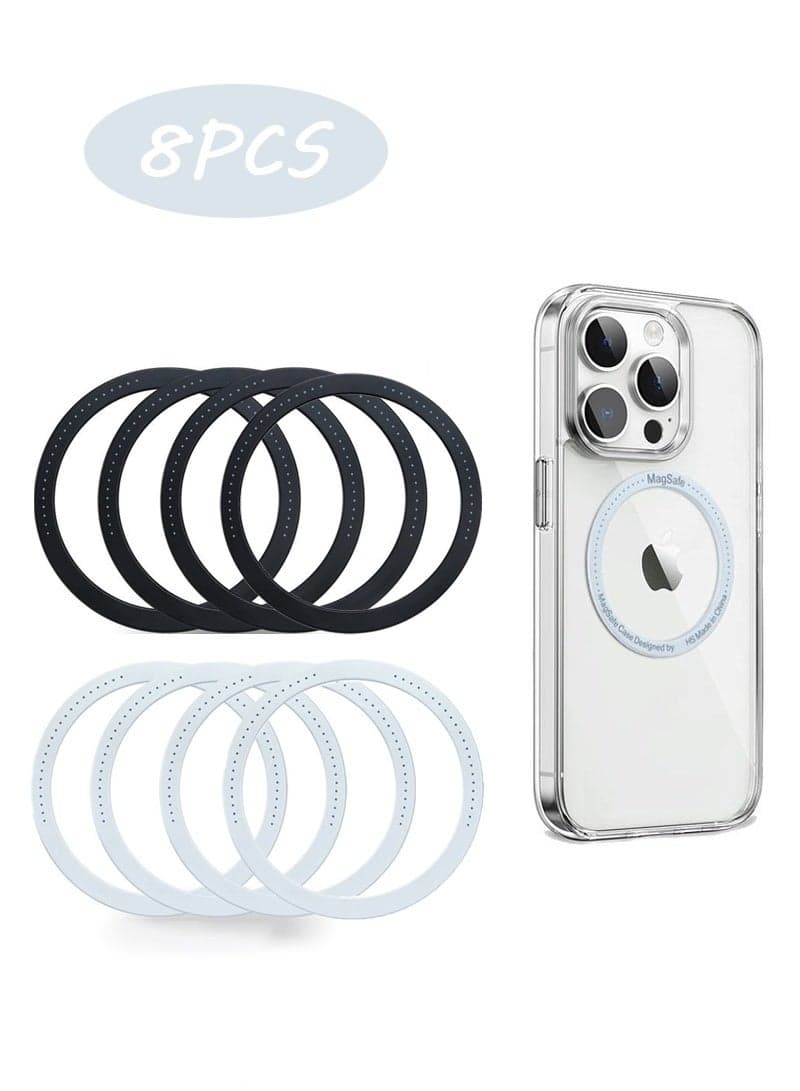 Universal Metal Ring Sticker for Magnetic Charger Compatible with iPhone/Samsung/Android All Cellphones, Magnetic Mount/Phone Holder Conversion Accessories, 8Pcs, White and Black