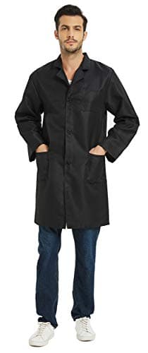 VOGRYE Professional Lab Coat for Women Men Long Sleeve, Black, Unisex