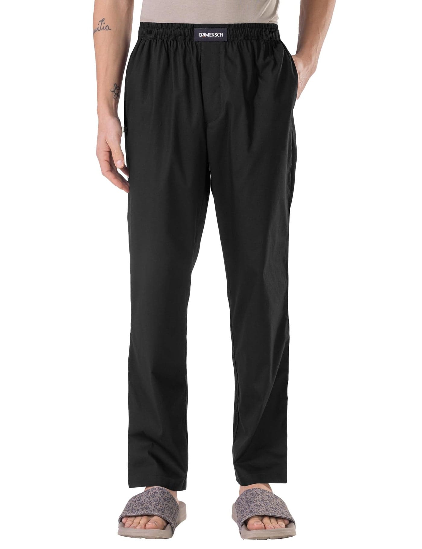 DAMENSCH Relaxed Fit Premium Cotton Casual Style|Dual Pockets|Ultra light| Breathable Microfibre Waistband|Anti-Bacterial|Stretchable, Soft Comfortable| Lounge Pyjamas For Men - Cape Black - XL