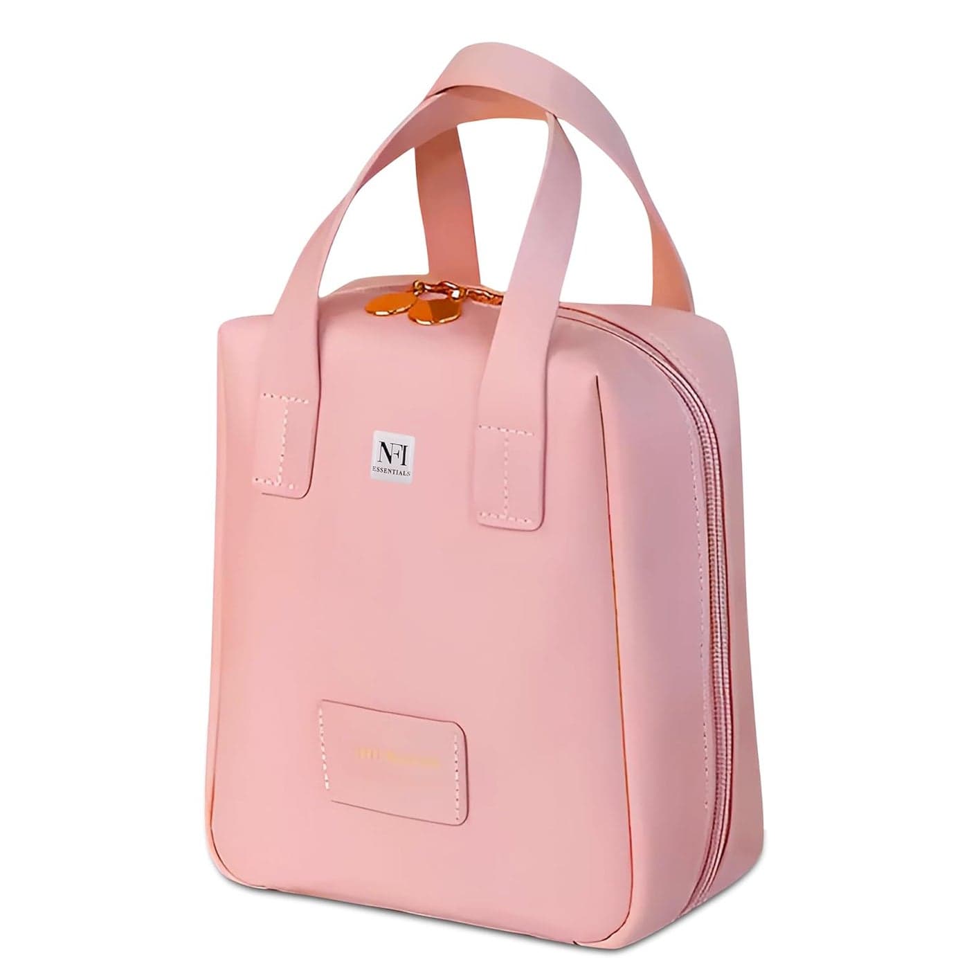 NFI essentials Portable Handheld Makeup Bag For Women With Compartments Large Capacity Travel Toiletry Cosmetic Bag With Handle Large Opening Makeup Pouch Pink
