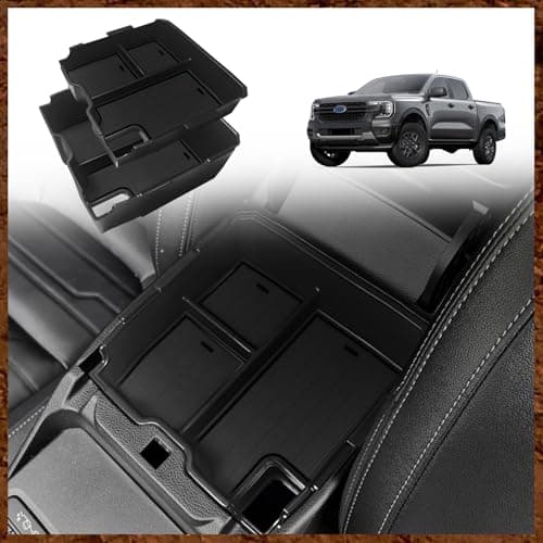Muslogy Center Console Organizer Compatible with Ford Ranger 2024 2025 2026 & Raptor Accessories Two-Layer Storage Box Insert Tray Secondary Storage Divider Armrest Tray ABS Material Glove Box (Black)