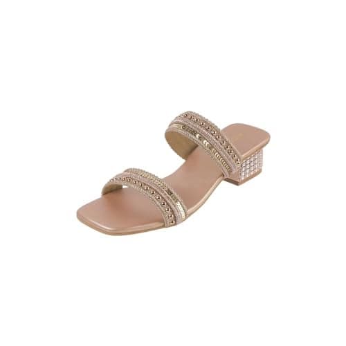 Mochi Women Rose Gold Block Heel Sequin Strap Fashion Slip-on Sandal UK/6 EU/39 (41-315)