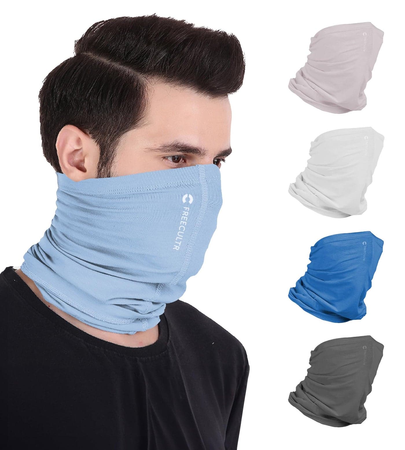 Freecultr Unisex Bamboo Bandana, Anti Microbial Super Soft & Comfort Fit, Breathable Multipurpose Headband - Plain Pack of 5-Beach Sand,Chalk Blue,Charcoal,Pilot Blue,White