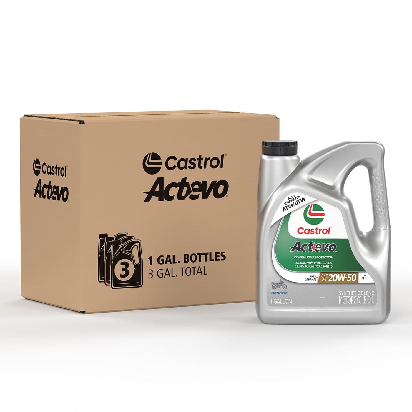 Castrol Actevo 4T 20W50 Synthetic Blend Motorcycle Oil 1 Gallon Pack of 3