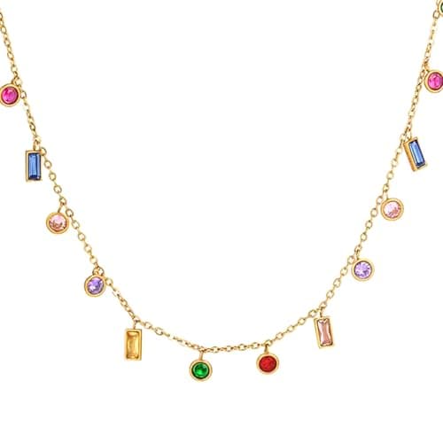 Peora Gold Plated Multi Color Crystal Studded Necklace Fashion Jewellery Gift for Women Girls