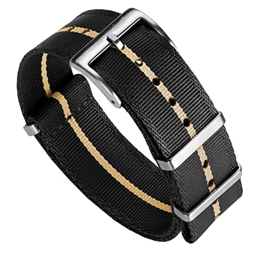WatchGecko Swiss Quality Signature Military Nylon Watch Strap Nylon Mens Replacement Watch Band Rugged QuickDrying and Secure Wristwatch Strap for Outdoor Activities Black Beige 20 mm