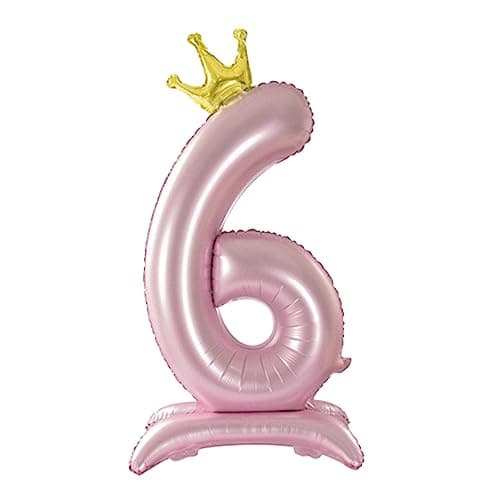 Tellpet Crown Pink Number 6 Balloon with Base For Girls 6th Birthday Party Decoration