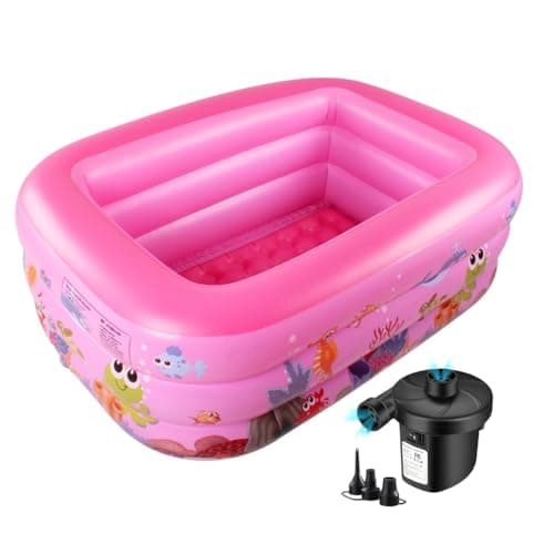 KNYUC MART 5ft Inflatable Swimming Pool for Kids & Family | Durable PVC Construction, Easy Setup | Ideal for Small Spaces | 150 * 105 * 55 CM / 59" X 41.33" X 21.65" Inch with Air-Pump(Pink, 1 PCs.)
