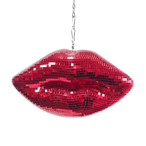 Hanging Disco Red Mirrored Lips, 9" L x 3.14'' W x 5.1''H, Cute Reflective Mirrored Lips Kiss Art Decor for Christmas Holiday, Weddings,Parties, Home,Office, Sparkly Handmade Gift, Red