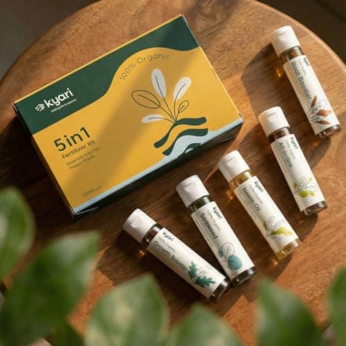 Kyari 5-in-1 Liquid Plant Care Kit - Growth Booster, Seaweed Extract, Root Booster, Neem Oil & Plant Tonic - Organic Liquid Fertilizer Kit for Home Garden - 100% Natural for Plant Parents